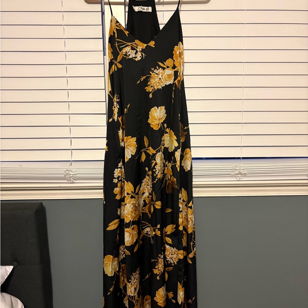 Chetta B Black and Gold Floral Maxi Dress